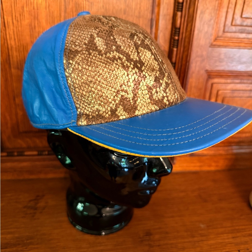 Goorin Blue and Gold Leather Snakeskin Cap